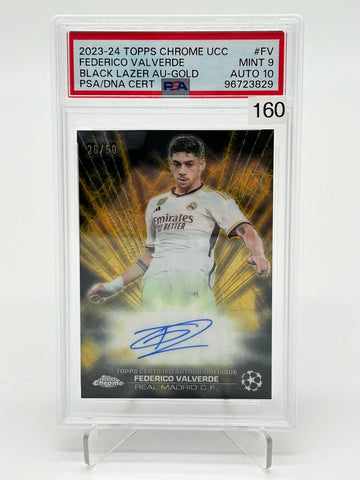 2023-24 Topps Chrome UCC Federico Valverde Black Lazer Auto Gold /50 PSA 9