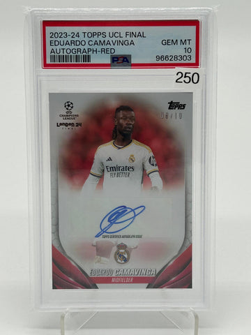 2023-24 Topps UCL Final Eduardo Camavinga Red Auto /10 PSA 10