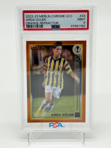 2022-23 Topps Merlin Chrome UCC Arda Güler RC Orange Refractor /25 PSA 9