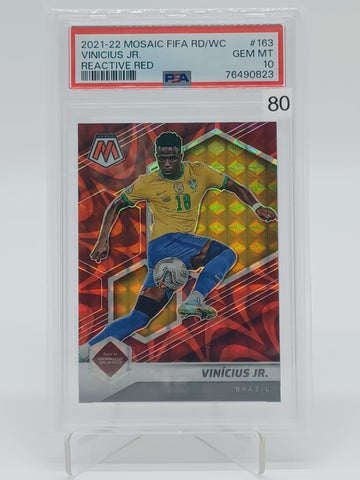 2021-22 Panini Mosaic Fifa RD/WC Vinicius Jr. Reactive Red PSA 10