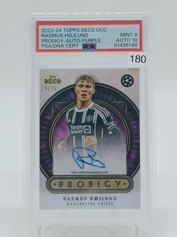 2023-24 Topps UCC Deco Rasmus Hojlund Prodigy Auto Purple /25 PSA 9 Auto 10