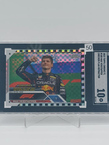 2023 Topps Chrome Formula One Max Verstappen Checker Flag Refractor #180 SGC 10