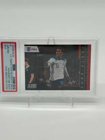 2023-24 Panini Score Fifa Jude Bellingham Pure Class Black Swirl 1/1 PSA 8