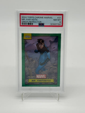 2024 Topps Chrome Marvel Mr. Fantastic Green Refractor /99 PSA 8